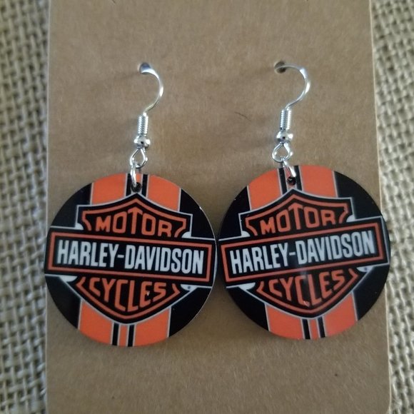 5 for $15 Fun Handmade Motorcycle Themed Round Earrings - Picture 1 of 2